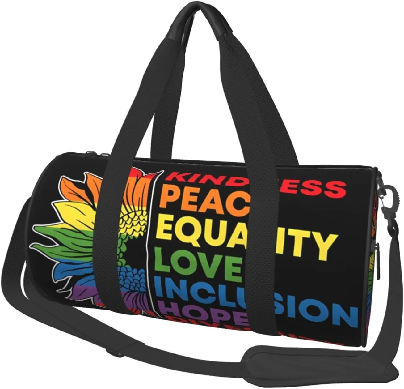 LGBT Pride Rainbow Gay Sunflower Kindness Peace Round Travel Duffel Bag Large Capacity Gym Sports Bags for Hiking Vacation Trips
