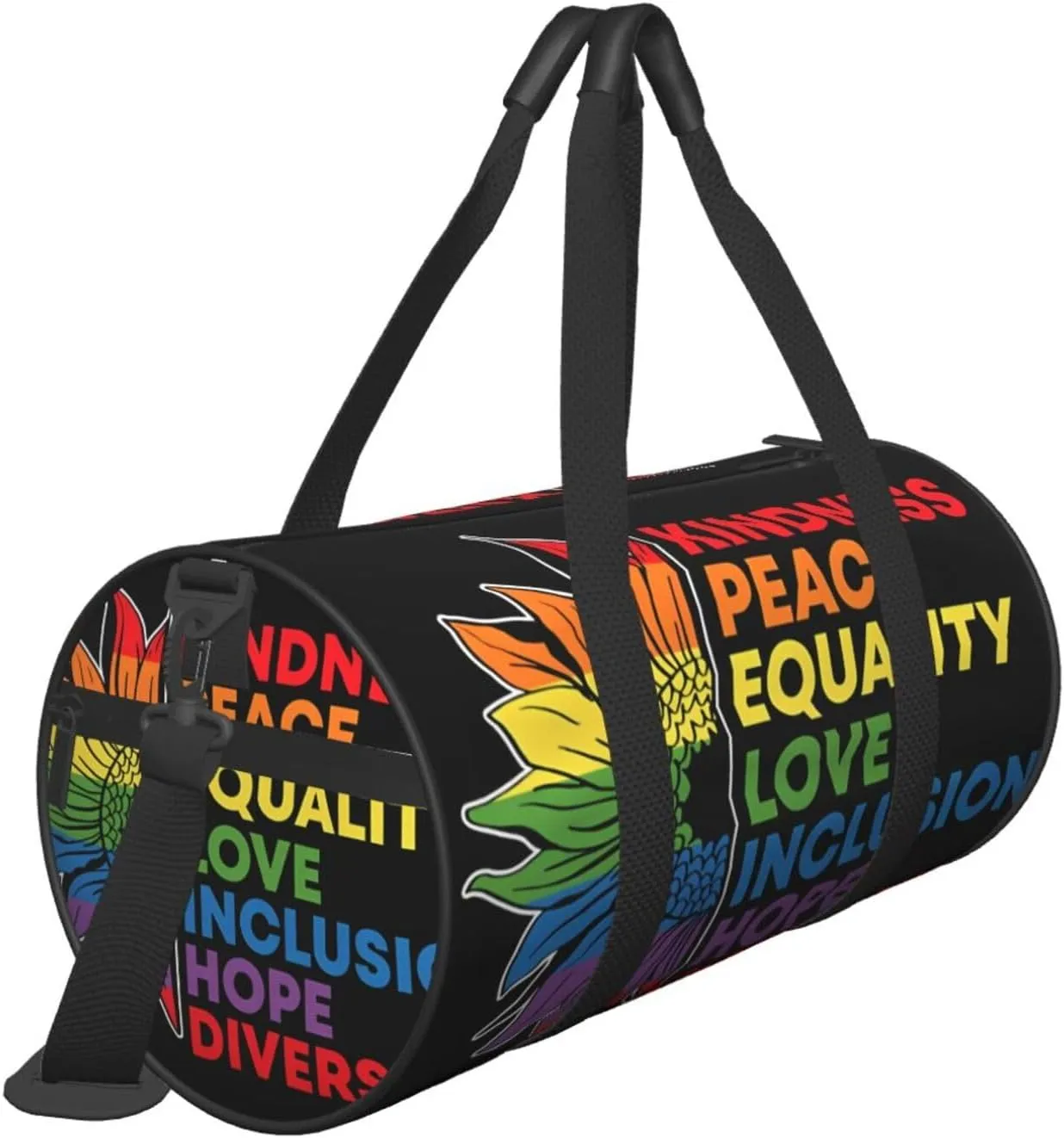 LGBT Pride Rainbow Gay Sunflower Kindness Peace Round Travel Duffel Bag Large Capacity Gym Sports Bags for Hiking Vacation Trips