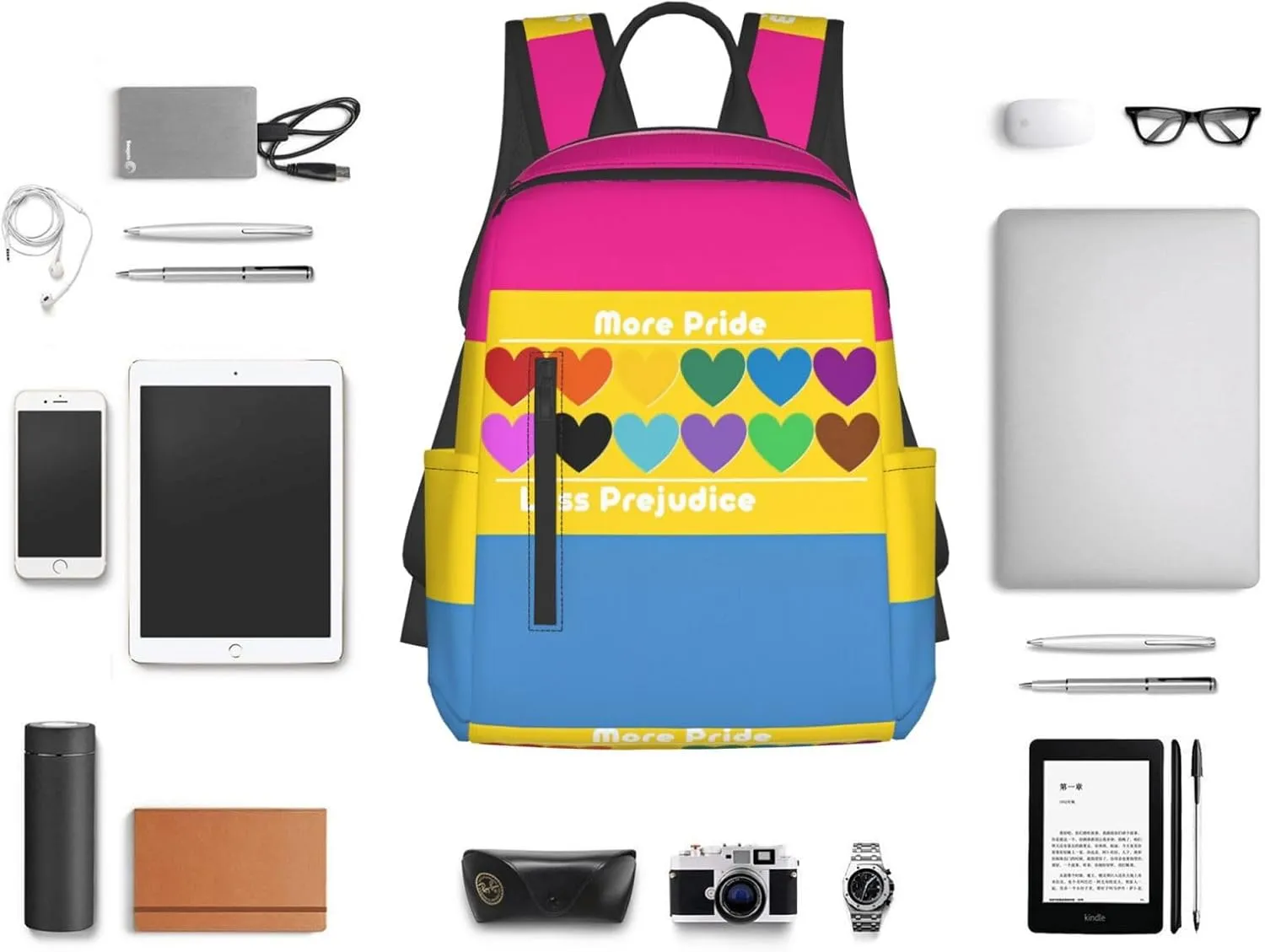 LGBT Rainbow Gay More Pride Less Prejudice Heart Travel Laptop Backpack Casual Backpacks Double Shoulder Daypack Notebook Rucksack Work Bags Sports Bag for Gym Hiking Camping Beach