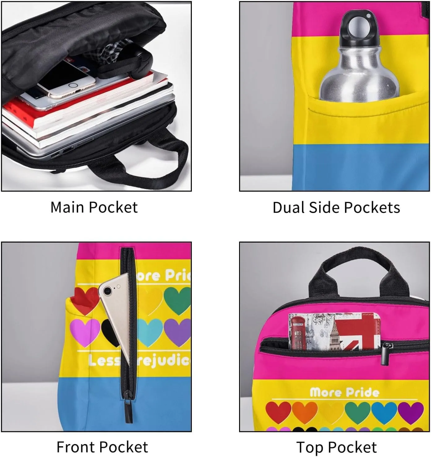 LGBT Rainbow Gay More Pride Less Prejudice Heart Travel Laptop Backpack Casual Backpacks Double Shoulder Daypack Notebook Rucksack Work Bags Sports Bag for Gym Hiking Camping Beach