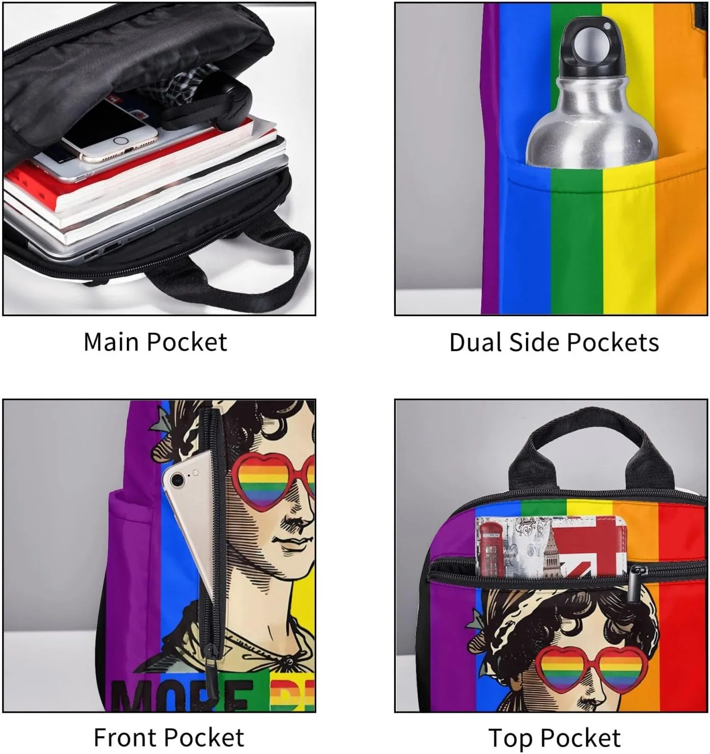 LGBT Rainbow Gay More Pride Less Prejudice Travel Laptop Backpack Casual Backpacks Double Shoulder Daypack Notebook Rucksack Work Bags Sports Bag for Hiking Camping Beach