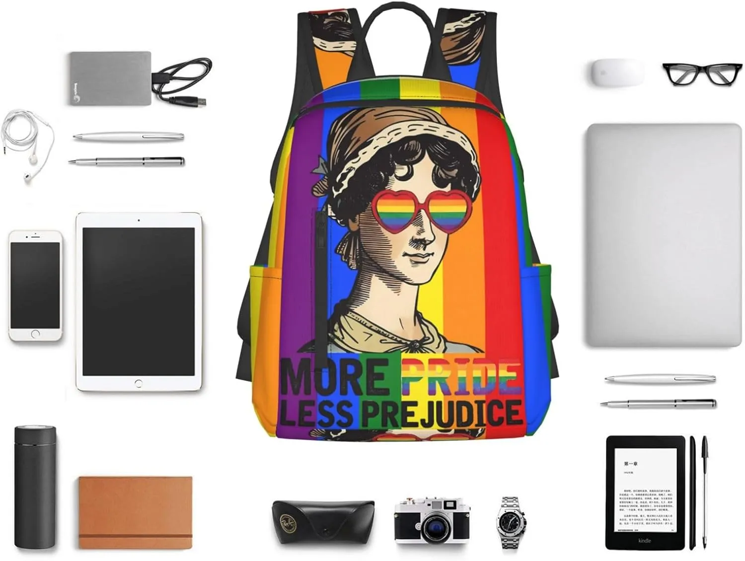 LGBT Rainbow Gay More Pride Less Prejudice Travel Laptop Backpack Casual Backpacks Double Shoulder Daypack Notebook Rucksack Work Bags Sports Bag for Hiking Camping Beach