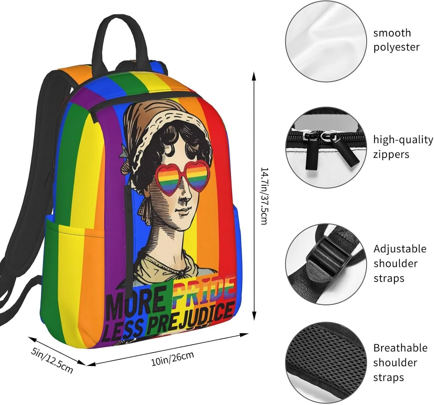 LGBT Rainbow Gay More Pride Less Prejudice Travel Laptop Backpack Casual Backpacks Double Shoulder Daypack Notebook Rucksack Work Bags Sports Bag for Hiking Camping Beach