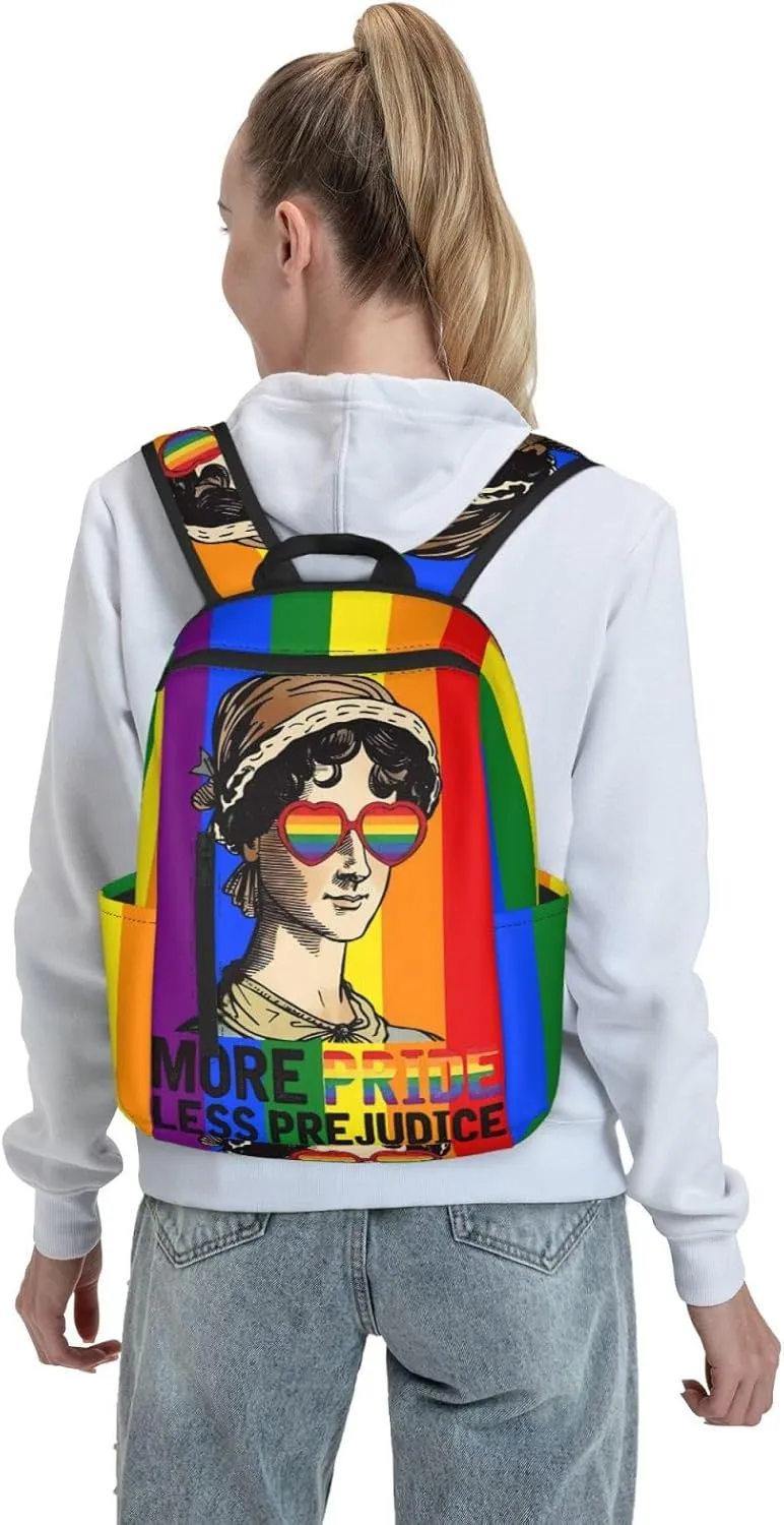 LGBT Rainbow Gay More Pride Less Prejudice Travel Laptop Backpack Casual Backpacks Double Shoulder Daypack Notebook Rucksack Work Bags Sports Bag for Hiking Camping Beach