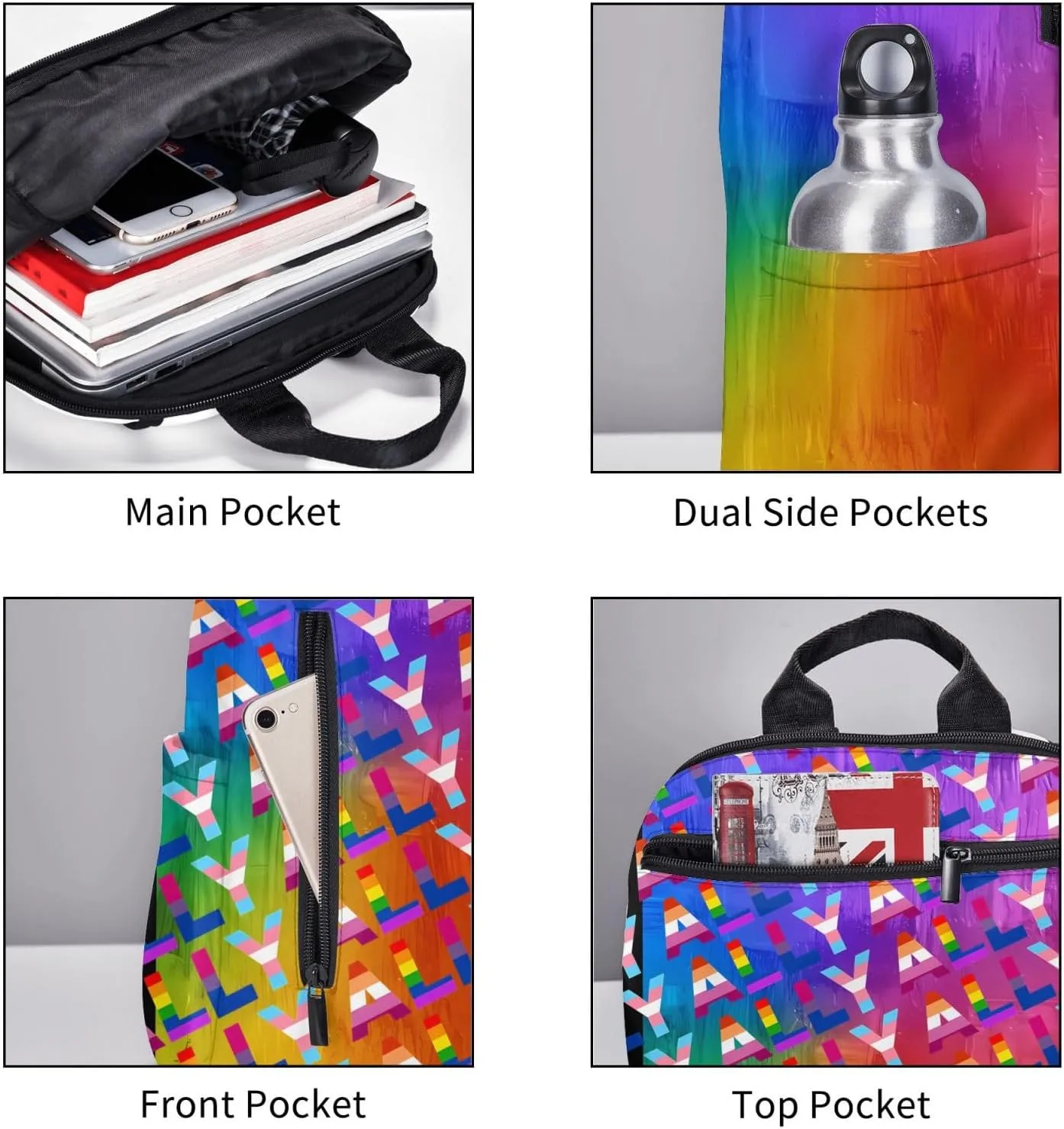 LGBT Rainbow Gay Pride Ally Travel Laptop Backpack Casual Backpacks Double Shoulder Daypack Notebook Rucksack Work Bags Sports Bag for Hiking Camping Beach
