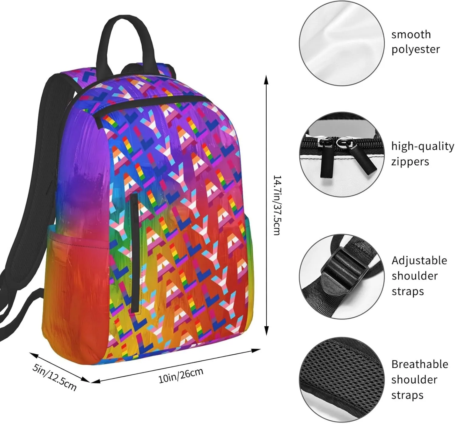 LGBT Rainbow Gay Pride Ally Travel Laptop Backpack Casual Backpacks Double Shoulder Daypack Notebook Rucksack Work Bags Sports Bag for Hiking Camping Beach