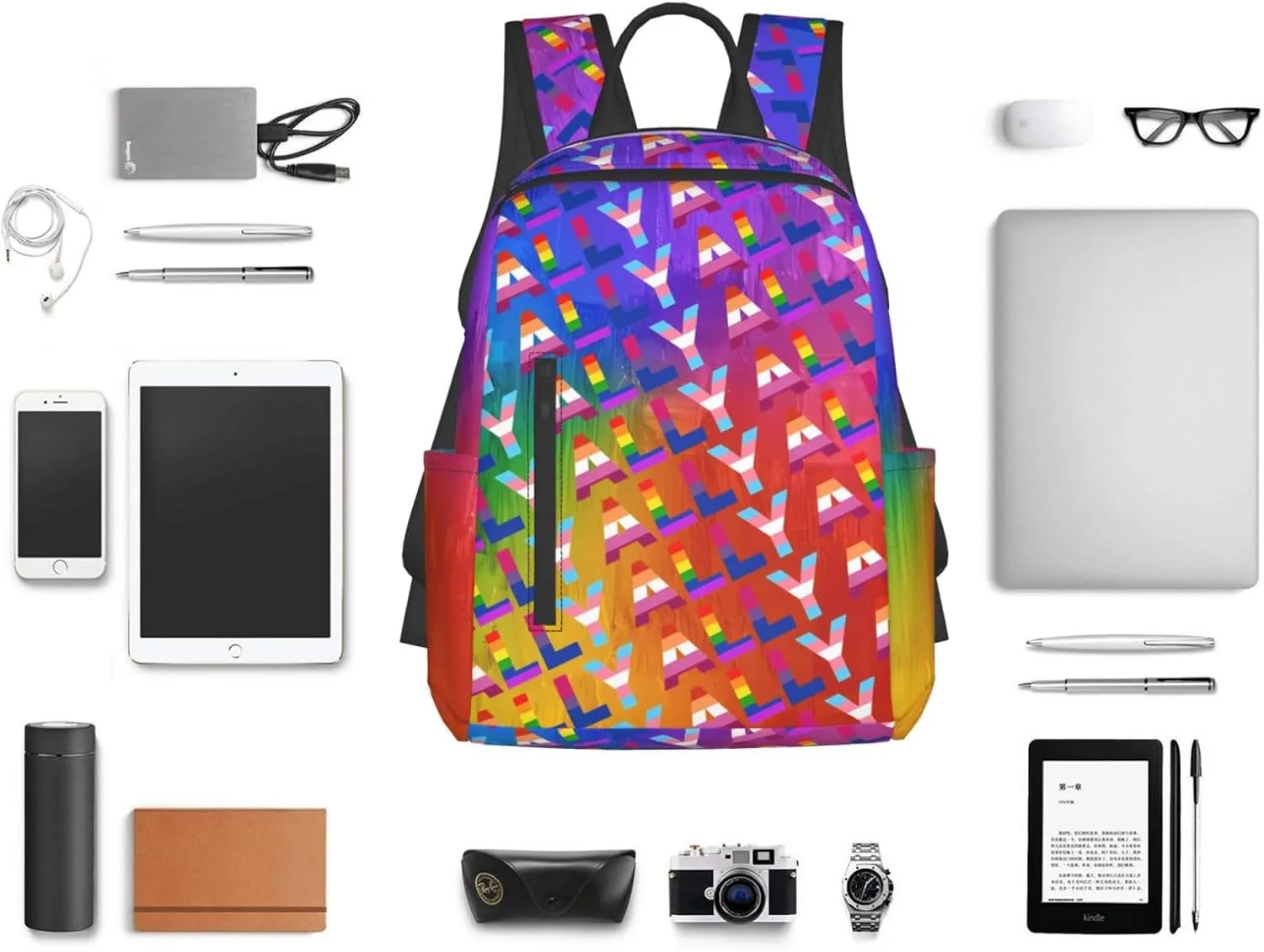 LGBT Rainbow Gay Pride Ally Travel Laptop Backpack Casual Backpacks Double Shoulder Daypack Notebook Rucksack Work Bags Sports Bag for Hiking Camping Beach
