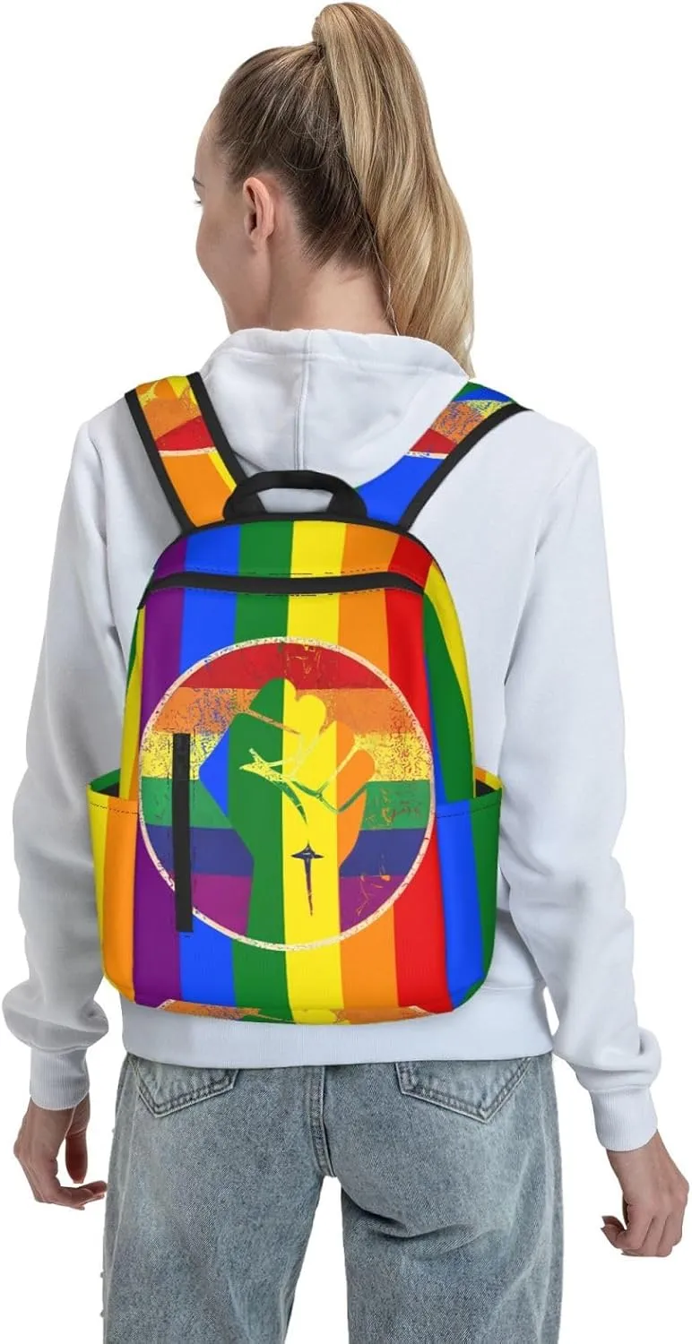 LGBT Rainbow Gay Pride Flag Hand Clenched Fist Support Travel Laptop Backpack Casual Backpacks Double Shoulder Daypack Notebook Rucksack Work Bags Sports Bag for Hiking Camping Beach