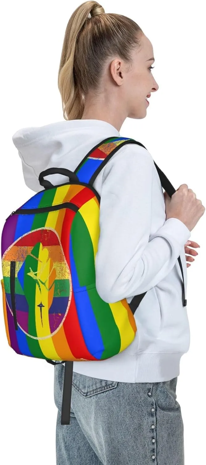 LGBT Rainbow Gay Pride Flag Hand Clenched Fist Support Travel Laptop Backpack Casual Backpacks Double Shoulder Daypack Notebook Rucksack Work Bags Sports Bag for Hiking Camping Beach