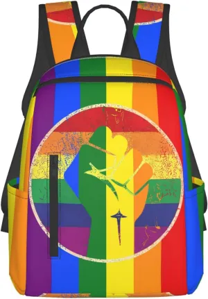 LGBT Rainbow Gay Pride Flag Hand Clenched Fist Support Travel Laptop Backpack Casual Backpacks Double Shoulder Daypack Notebook Rucksack Work Bags Sports Bag for Hiking Camping Beach