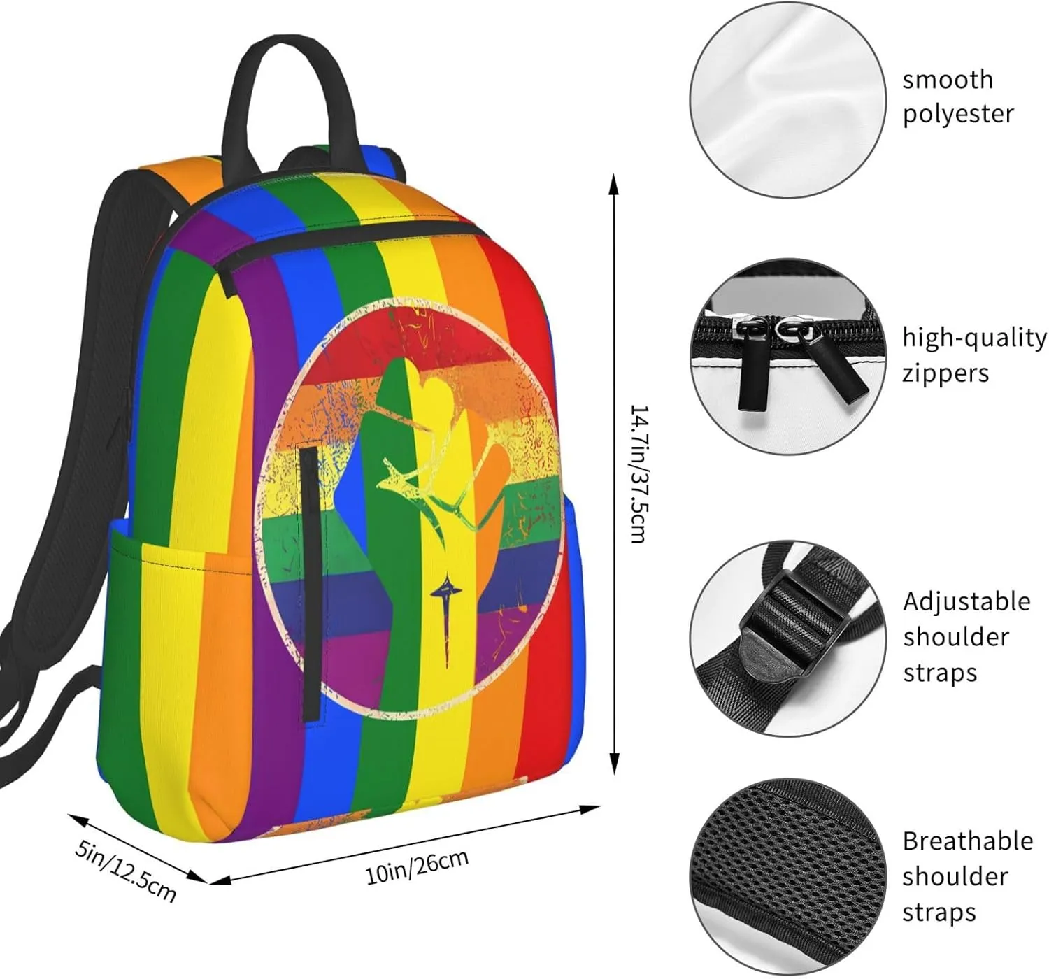 LGBT Rainbow Gay Pride Flag Hand Clenched Fist Support Travel Laptop Backpack Casual Backpacks Double Shoulder Daypack Notebook Rucksack Work Bags Sports Bag for Hiking Camping Beach