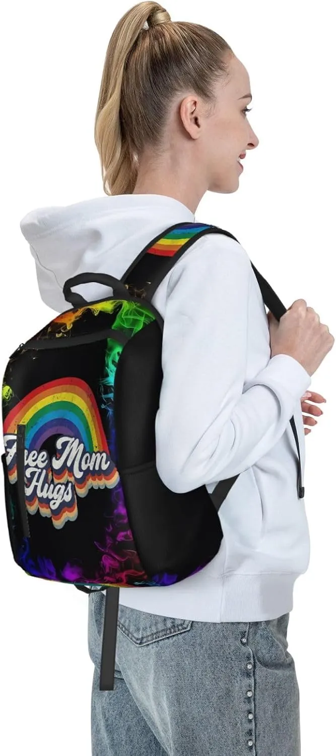 LGBT Rainbow Gay Pride Free Mom Hugs Travel Laptop Backpack Casual Backpacks Double Shoulder Daypack Notebook Rucksack Work Bags Sports Bag for Hiking Camping Beach