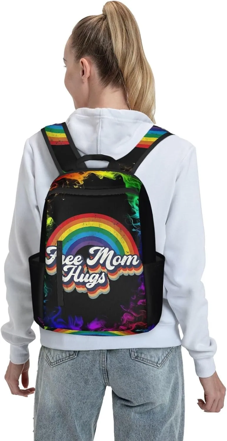 LGBT Rainbow Gay Pride Free Mom Hugs Travel Laptop Backpack Casual Backpacks Double Shoulder Daypack Notebook Rucksack Work Bags Sports Bag for Hiking Camping Beach
