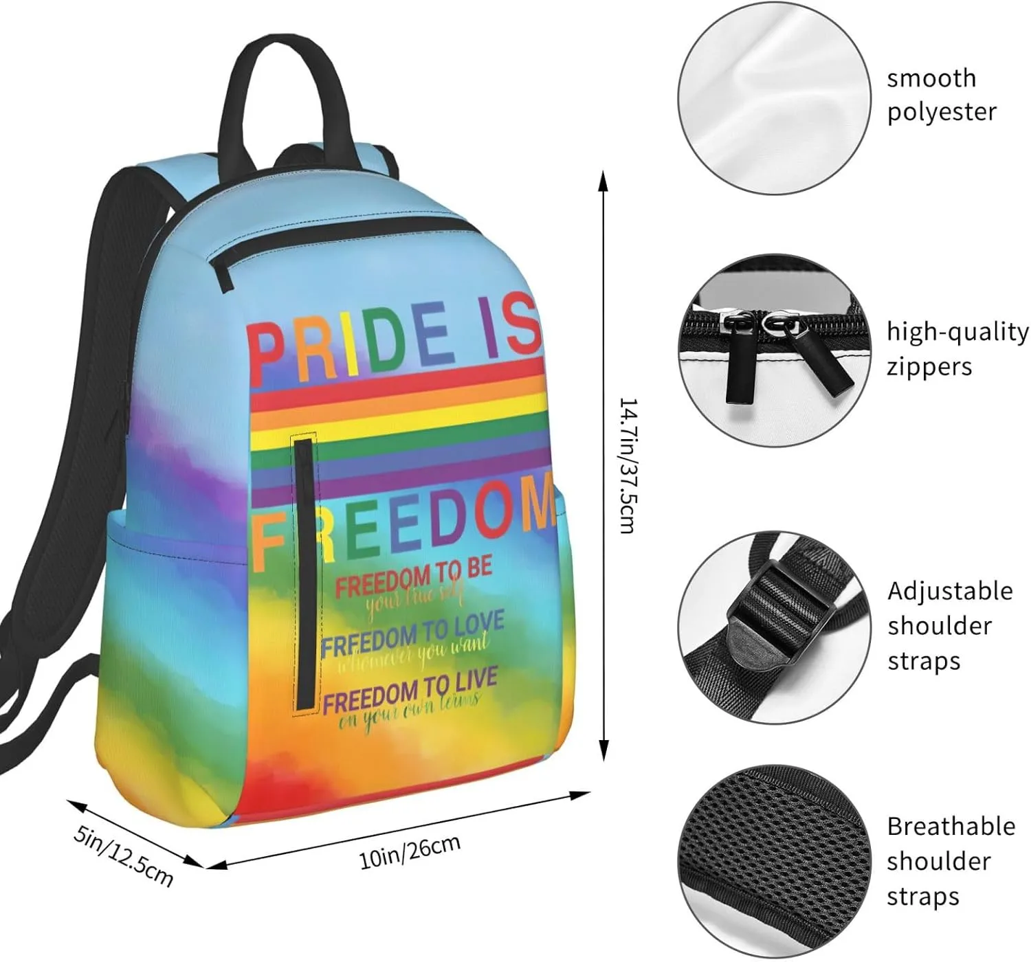 LGBT Rainbow Gay Pride Pride is Freedom To Be To Love To Live Travel Laptop Backpack Casual Backpacks Double Shoulder Daypack Notebook Rucksack Work Bags Sports Bag for Hiking Camping Beach