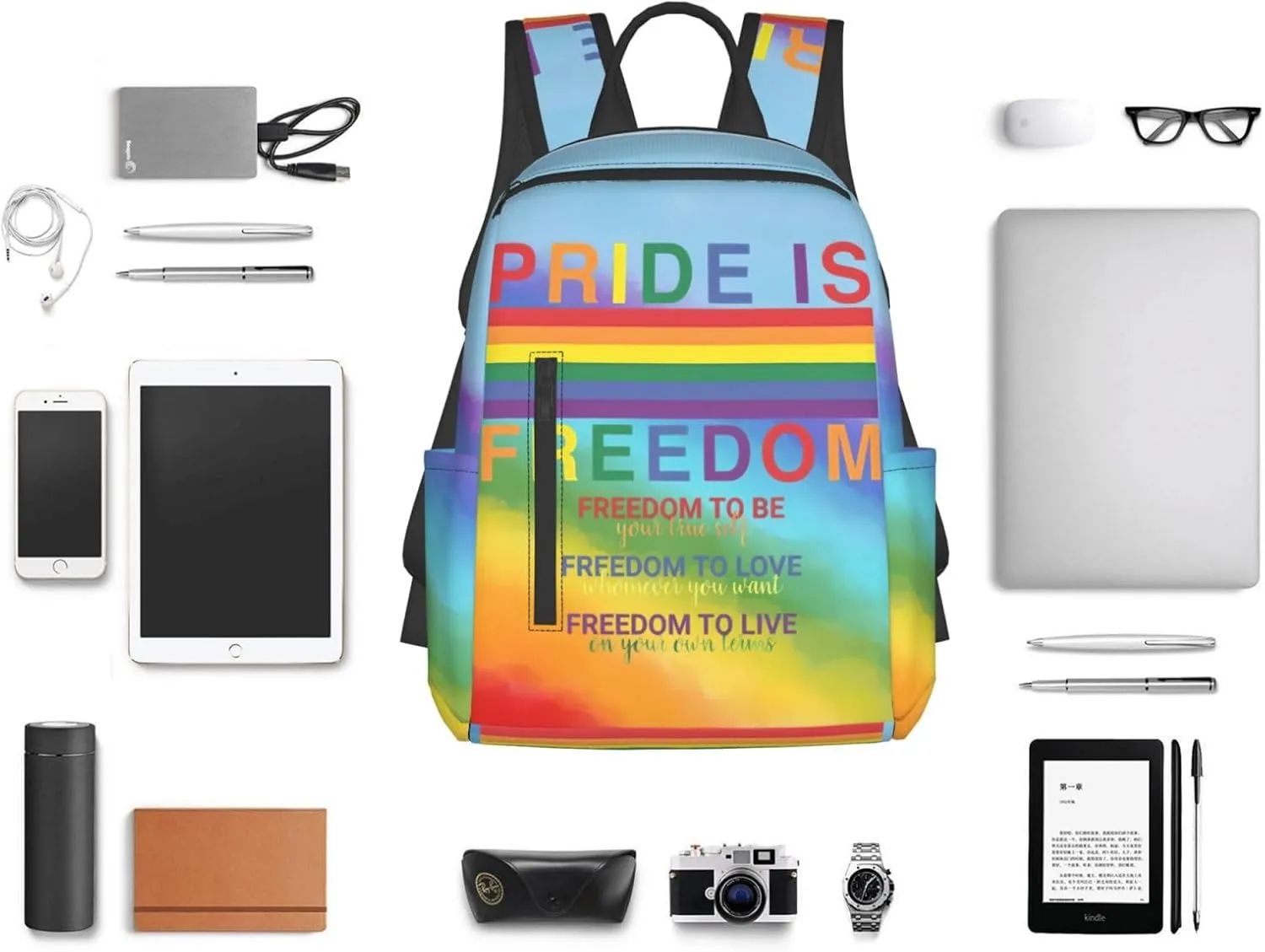 LGBT Rainbow Gay Pride Pride is Freedom To Be To Love To Live Travel Laptop Backpack Casual Backpacks Double Shoulder Daypack Notebook Rucksack Work Bags Sports Bag for Hiking Camping Beach