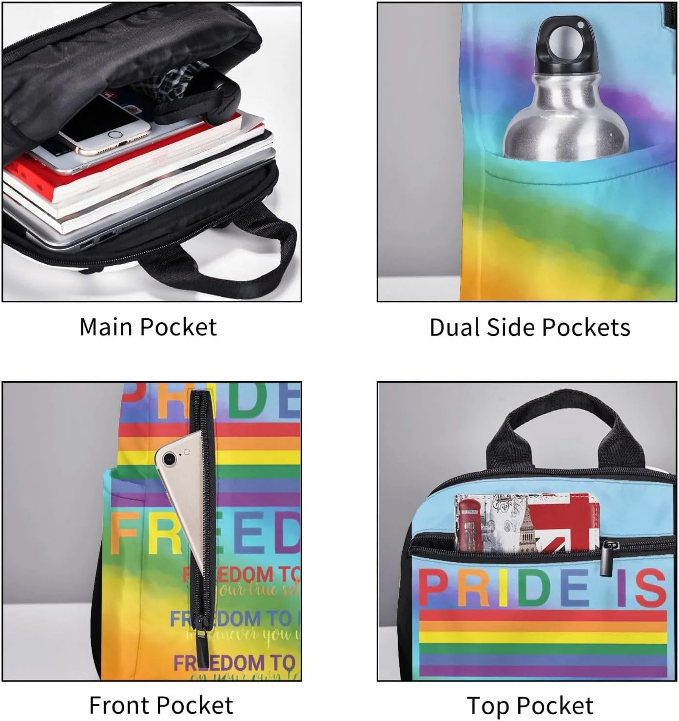 LGBT Rainbow Gay Pride Pride is Freedom To Be To Love To Live Travel Laptop Backpack Casual Backpacks Double Shoulder Daypack Notebook Rucksack Work Bags Sports Bag for Hiking Camping Beach