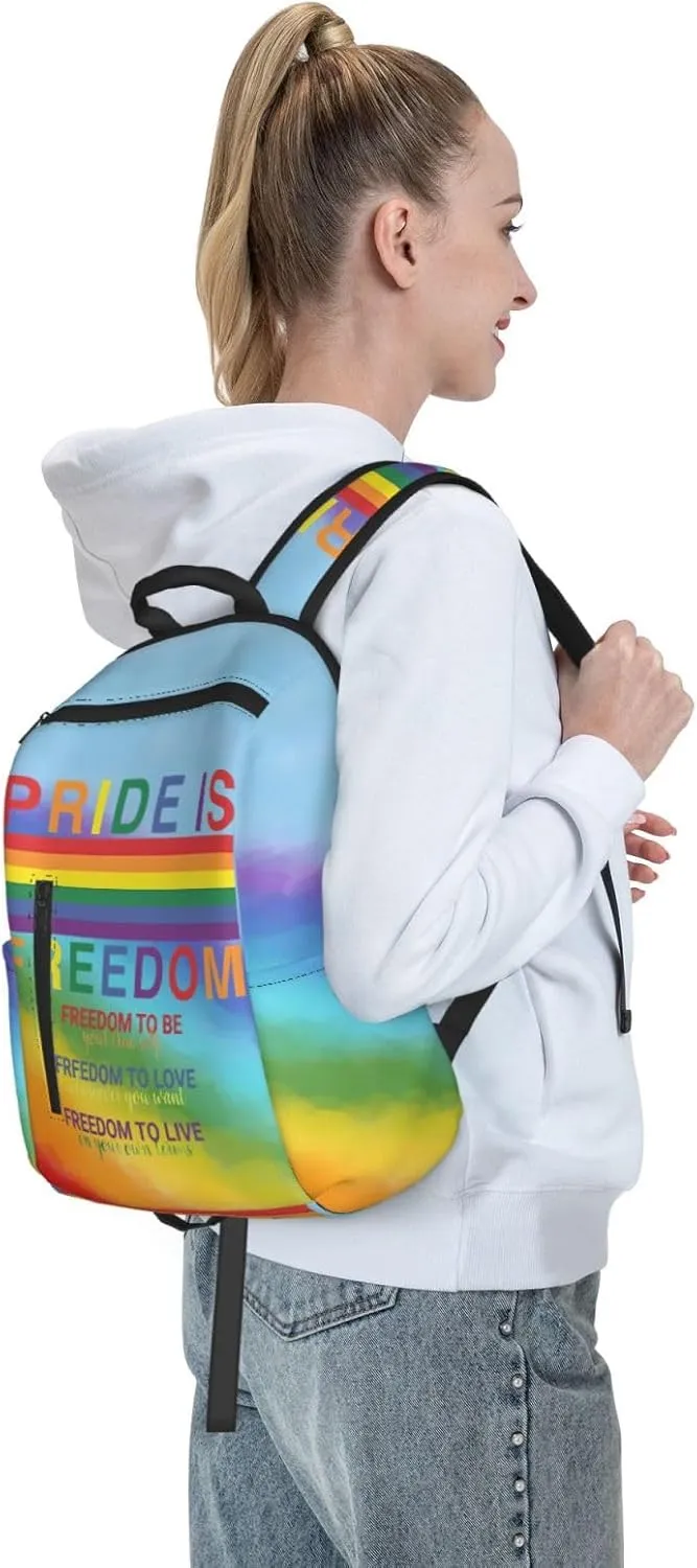 LGBT Rainbow Gay Pride Pride is Freedom To Be To Love To Live Travel Laptop Backpack Casual Backpacks Double Shoulder Daypack Notebook Rucksack Work Bags Sports Bag for Hiking Camping Beach
