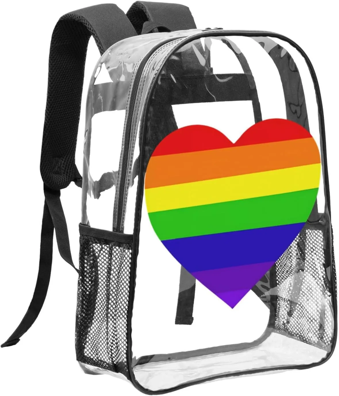 LGBT rainbow heart pride flag 16 Inch Clear PVC Backpacks Transparent Backpack Multipurpose Double Shoulder Bag for Men Women Gifts