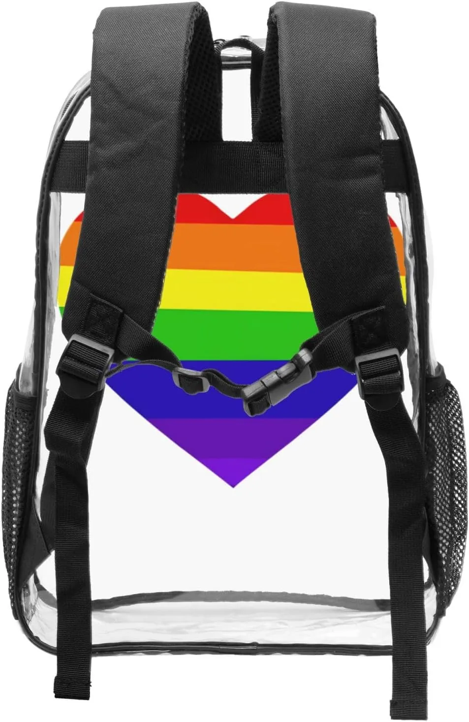 LGBT rainbow heart pride flag 16 Inch Clear PVC Backpacks Transparent Backpack Multipurpose Double Shoulder Bag for Men Women Gifts