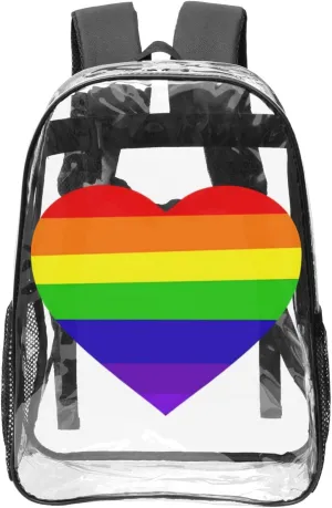 LGBT rainbow heart pride flag 16 Inch Clear PVC Backpacks Transparent Backpack Multipurpose Double Shoulder Bag for Men Women Gifts
