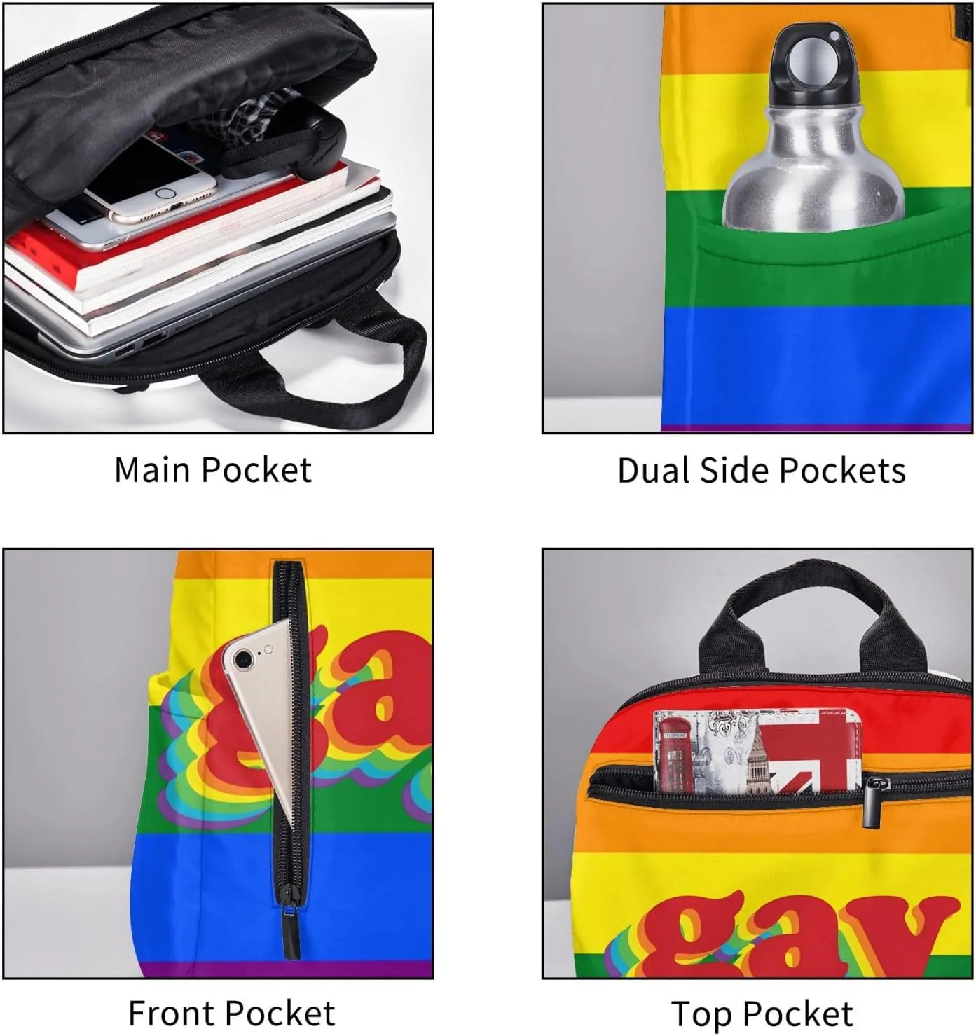 LGBT Rainbow Pride Gay Travel Laptop Backpack Casual Backpacks Double Shoulder Daypack Notebook Rucksack Work Bags Sports Bag for Hiking Camping Beach