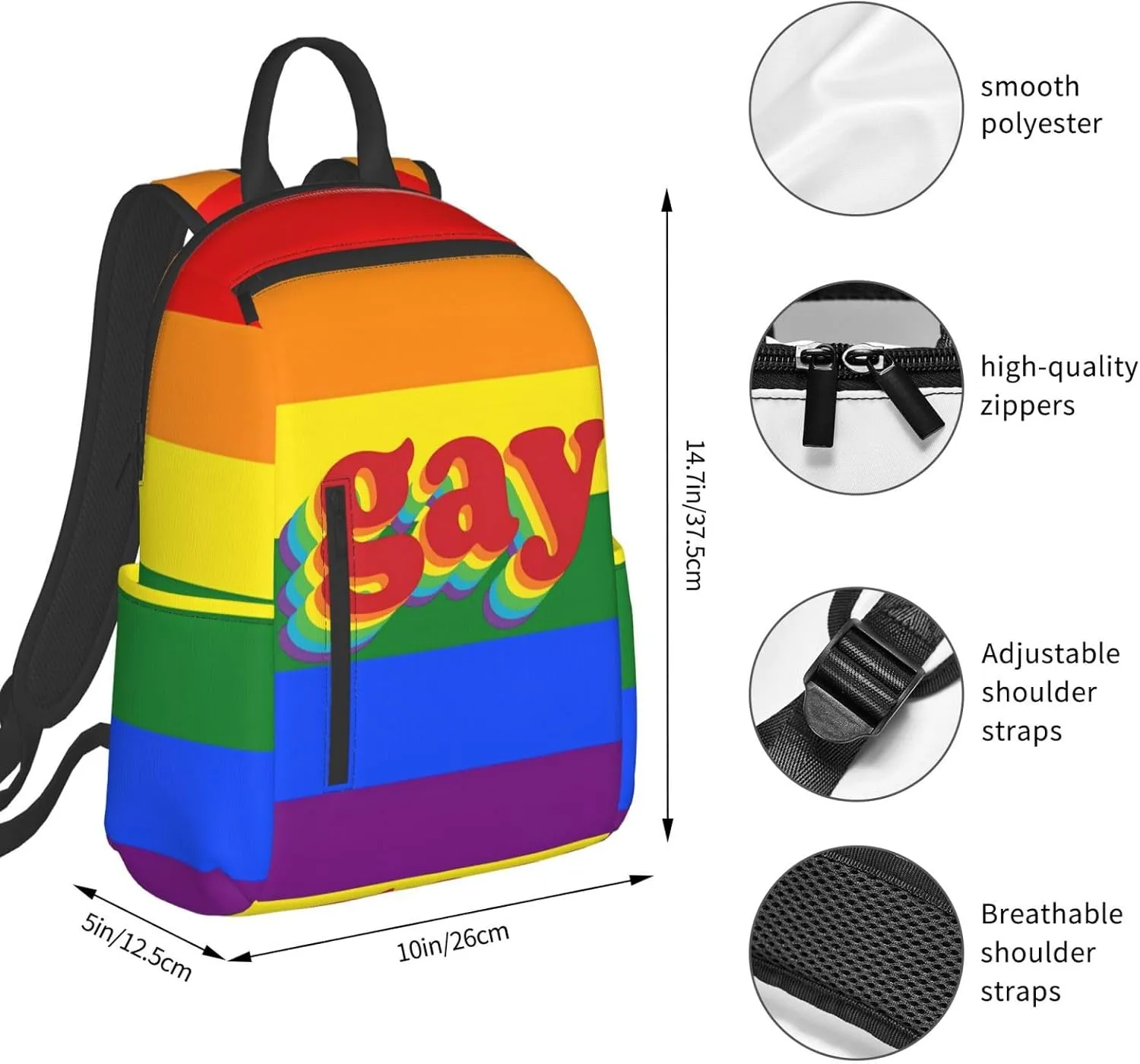 LGBT Rainbow Pride Gay Travel Laptop Backpack Casual Backpacks Double Shoulder Daypack Notebook Rucksack Work Bags Sports Bag for Hiking Camping Beach