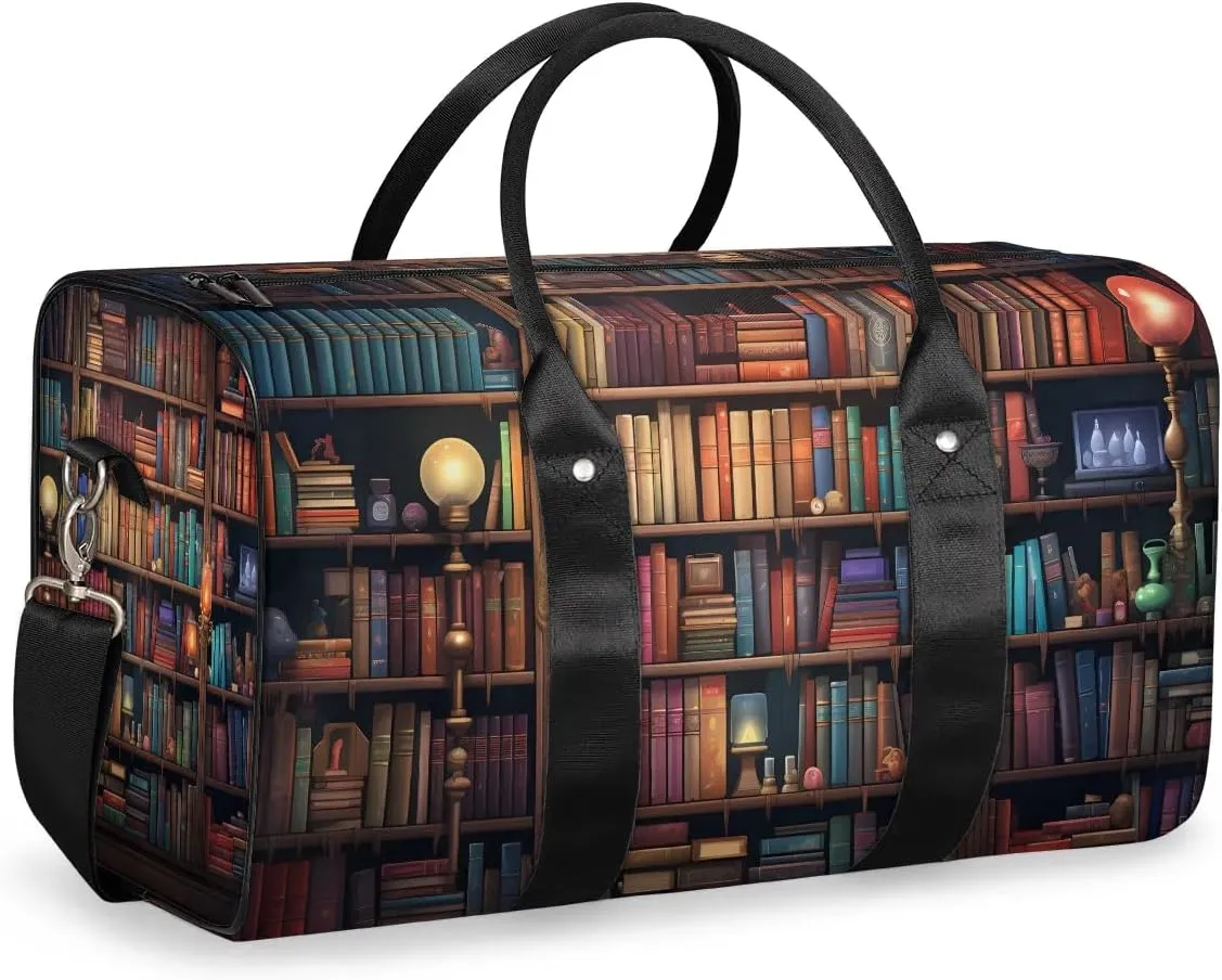 Library Book Shelf Travel Duffel Bag for Women Men Waterproof Foldable Overnight Weekender Bag Large Capacity Sports Gym Bag