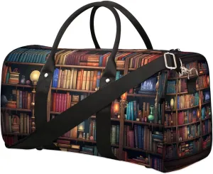 Library Book Shelf Travel Duffel Bag for Women Men Waterproof Foldable Overnight Weekender Bag Large Capacity Sports Gym Bag