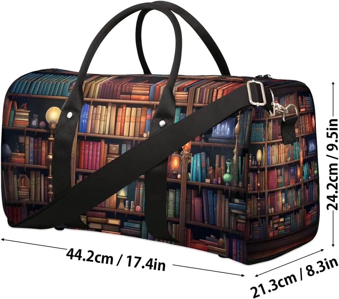 Library Book Shelf Travel Duffel Bag for Women Men Waterproof Foldable Overnight Weekender Bag Large Capacity Sports Gym Bag