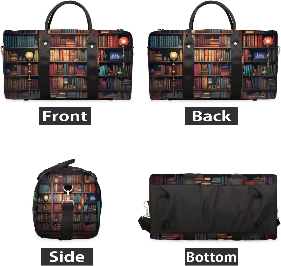 Library Book Shelf Travel Duffel Bag for Women Men Waterproof Foldable Overnight Weekender Bag Large Capacity Sports Gym Bag