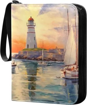 Lighthouse Painting Card Binder, 400 Pockets Card Holder with 50 Sleeves, Sturdy Card Holder Folders for Game Cards & Sports Cards