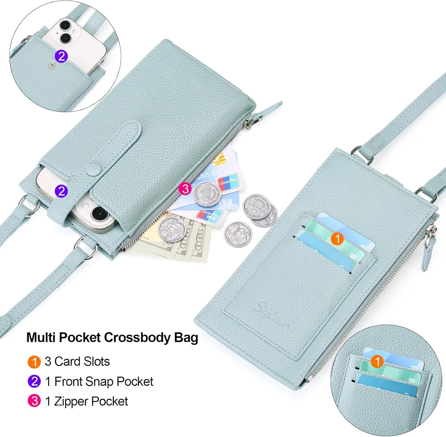 Lightweight Small Crossbody Bags for Women Vegan Leather Cell Phone Purses with Adjustable Strap and Card Slots