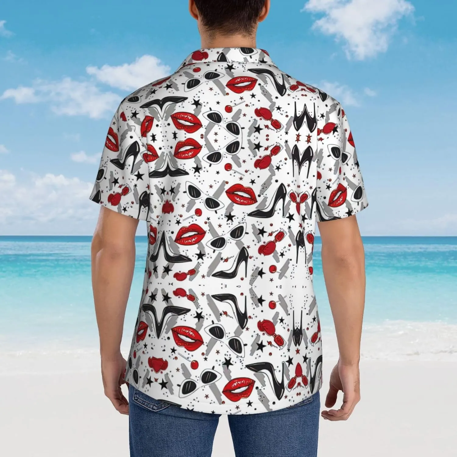 Lips High Heels Printed Hawaiian Shirts – Funky Tropical Summer Outfits – Retro Beach Wear for Men