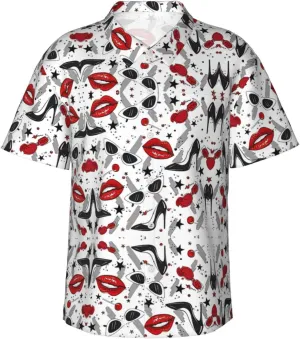 Lips High Heels Printed Hawaiian Shirts – Funky Tropical Summer Outfits – Retro Beach Wear for Men