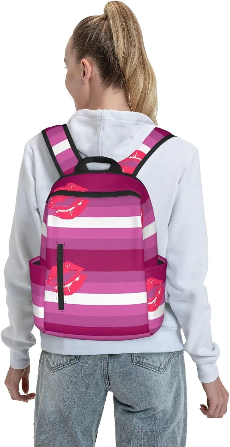 Lipstick Lesbian Pride Flag Travel Laptop Backpack Casual Backpacks Double Shoulder Daypack Notebook Rucksack Work Bags Sports Bag for Hiking Camping Beach