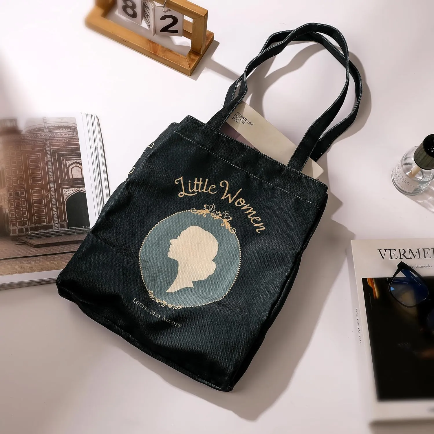 Literary Themed Tote Bag-Alice in Wonderland |Turquoise |Large Capacity
