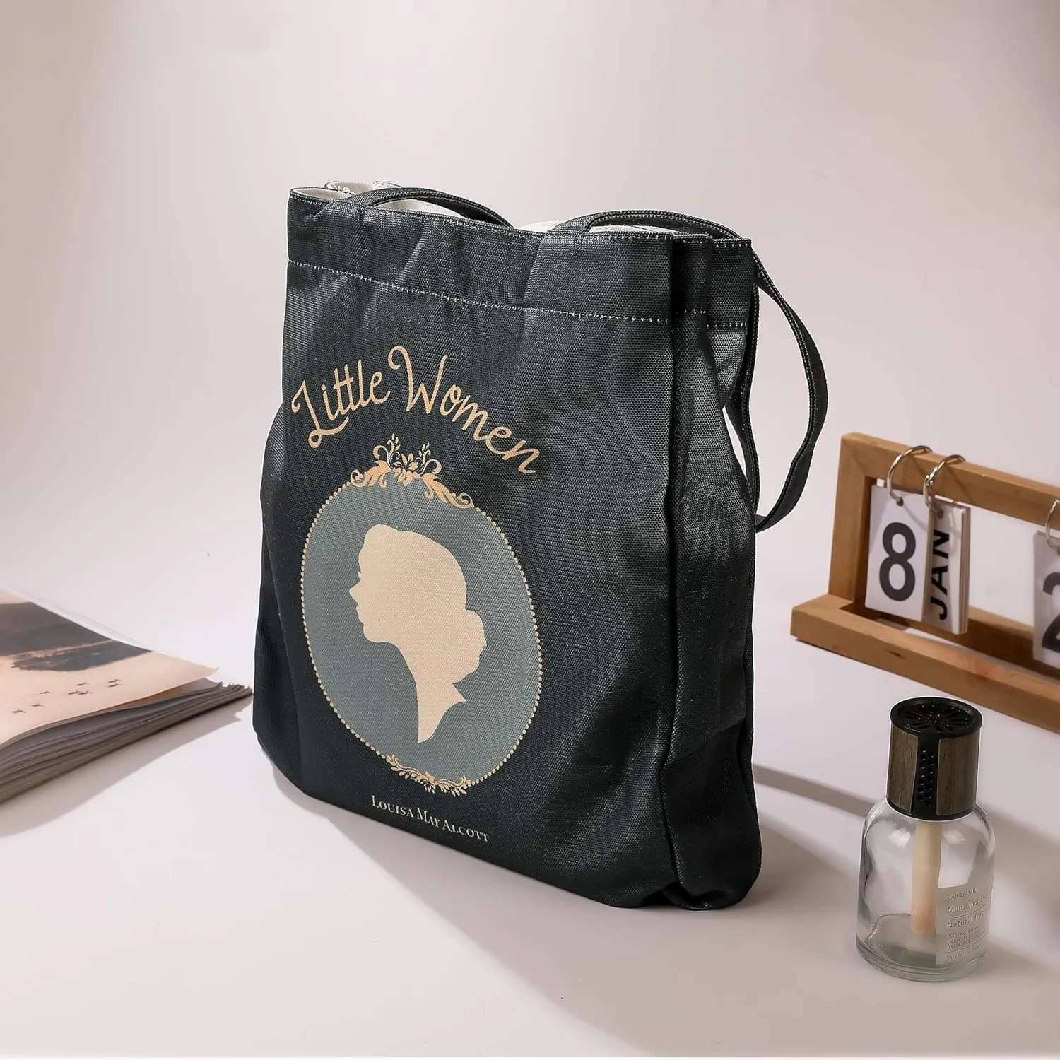 Literary Themed Tote Bag-Alice in Wonderland |Turquoise |Large Capacity