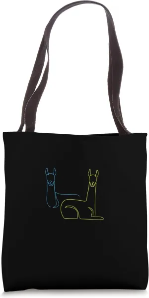 Llama Line Art Minimalist Alpaca Simple Lama Blue And Yellow Tote Bag