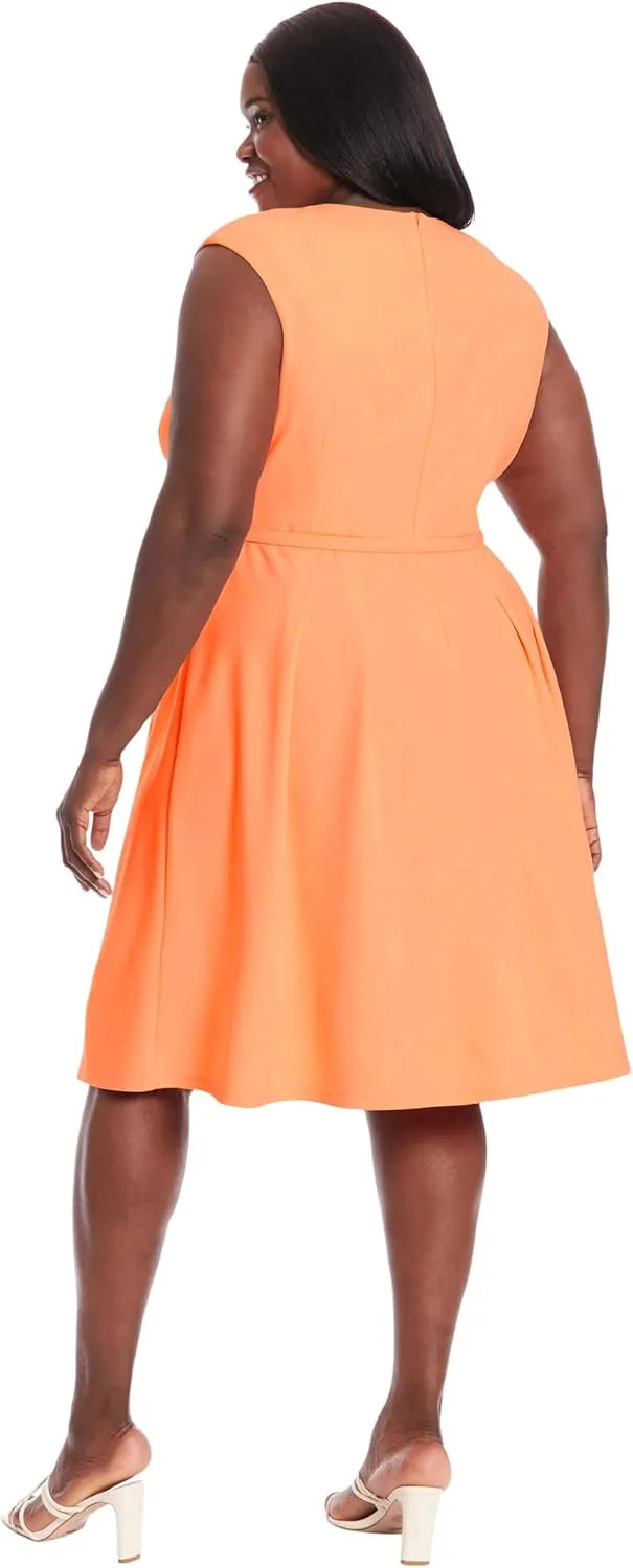 London Times V-Neck Knee Length Fit and Flare Belt | Business Casual Dress for Women