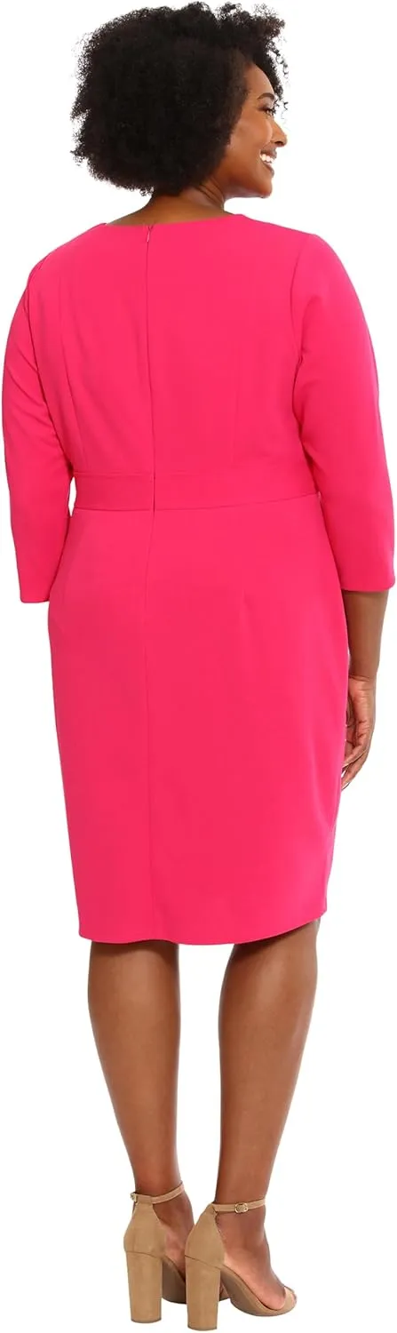 London Times Women's Work Office Business Sheath Dress with Button Waist Detail