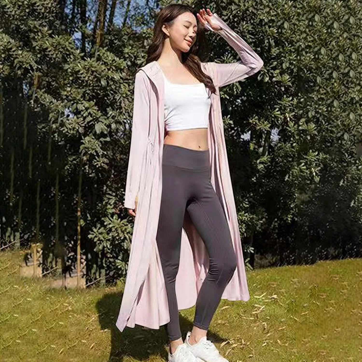 Long Sun Protection Jackets for Women Fashion Zip Up Hood Dress Lightweight Outdoor Summer Coats with Pockets