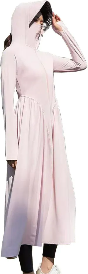 Long Sun Protection Jackets for Women Fashion Zip Up Hood Dress Lightweight Outdoor Summer Coats with Pockets