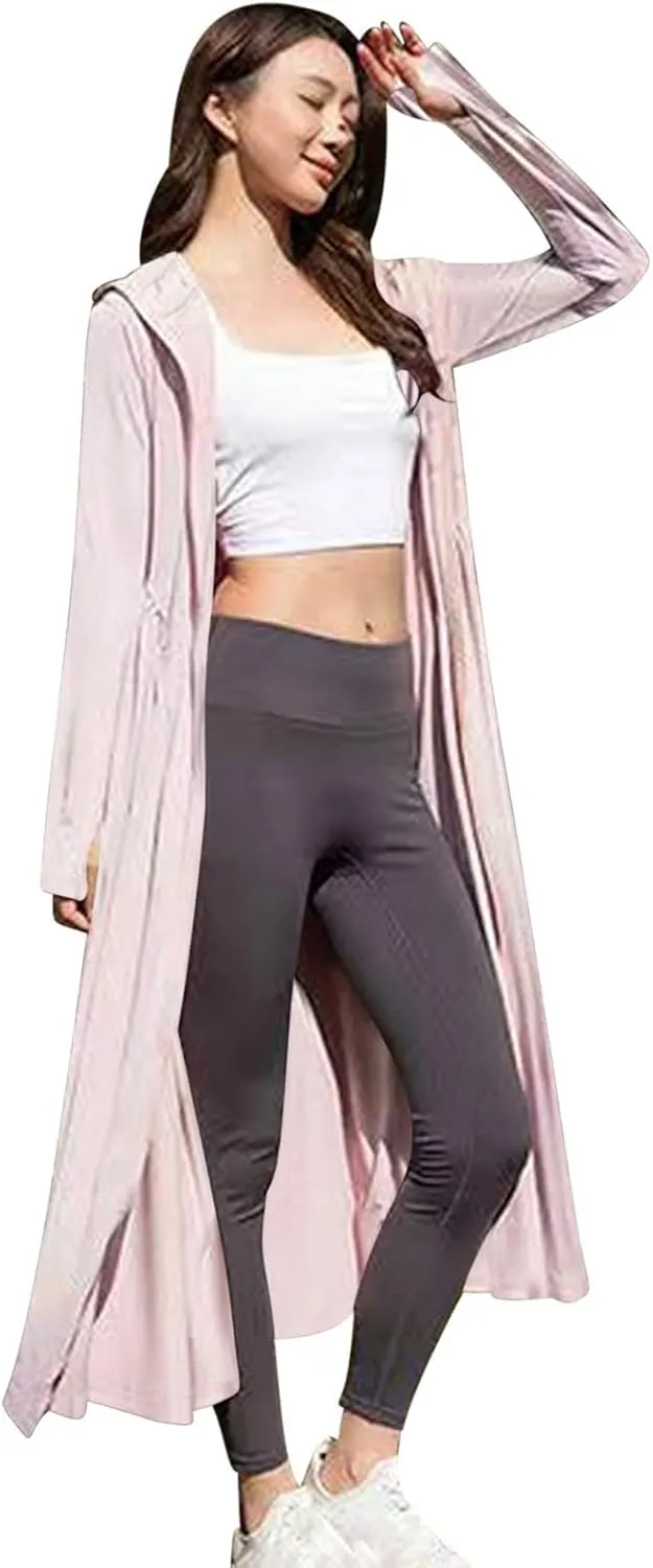 Long Sun Protection Jackets for Women Fashion Zip Up Hood Dress Lightweight Outdoor Summer Coats with Pockets