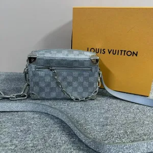 Louis Vuitton Soft Trunk Crossbody Bag Grey Checkerboard Pattern Medium
