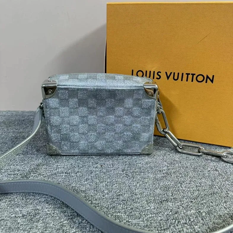 Louis Vuitton Soft Trunk Crossbody Bag Grey Checkerboard Pattern Medium