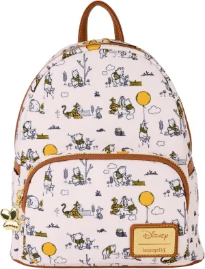 Loungefly Disney Winnie the Pooh Canvas Line Drawing Womens Double Strap Shoulder Bag Purse