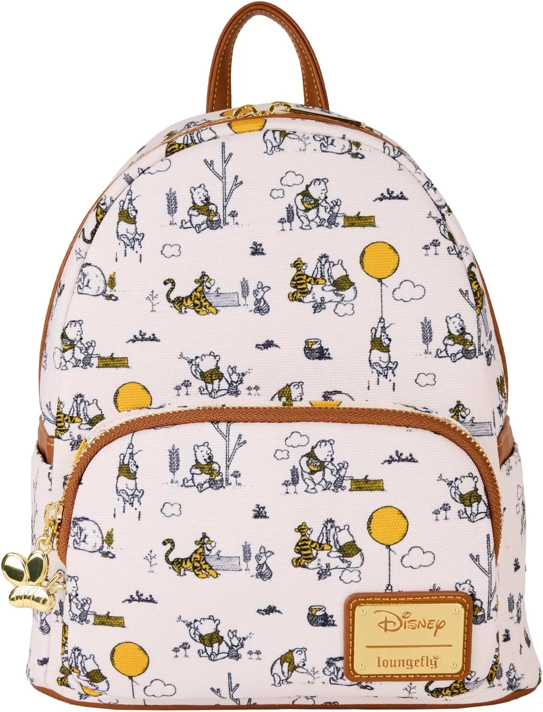 Loungefly Disney Winnie the Pooh Canvas Line Drawing Womens Double Strap Shoulder Bag Purse