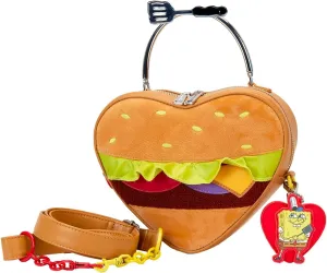 Loungefly Nickelodeon Spongebob Krabby Patty Heart Plush Crossbody Bag w/Detachable Charm Accessory | Made with Love
