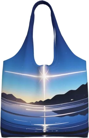 Luminous Horizon Print Canvas Tote Bag for Women, Large Capacity Casual Shoulder Handbags for Work Travel Shopping