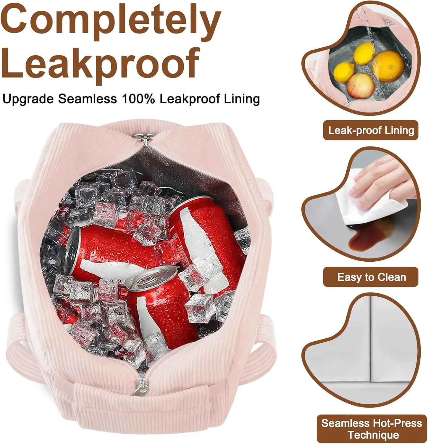 Lunch Box Lunch Bag for Women Adults Men, Cute Insulated Reusable Lunchbox Leakproof Simple Lunch Boxes Soft Corduroy Lunch Tote Bag Large Cooler Bag Containers, with Shoulder Strap